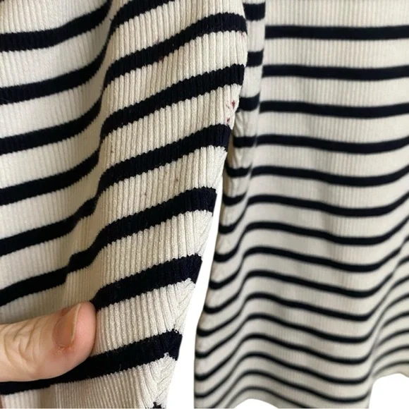 A.L.C. Baker Puffed Shoulders Black and White Striped Turtleneck Sweater - Picture 10 of 16